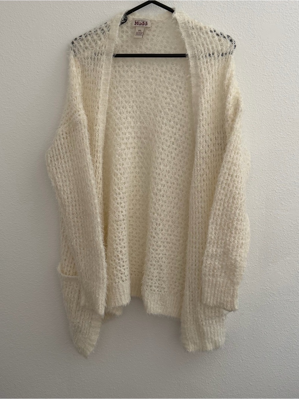 Y2K Mudd Cream Open-Weave Fuzzy Cardigan - XL